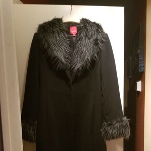 Vintage Espirit Penny Lane Black Wool Long Coat with Faux Fur